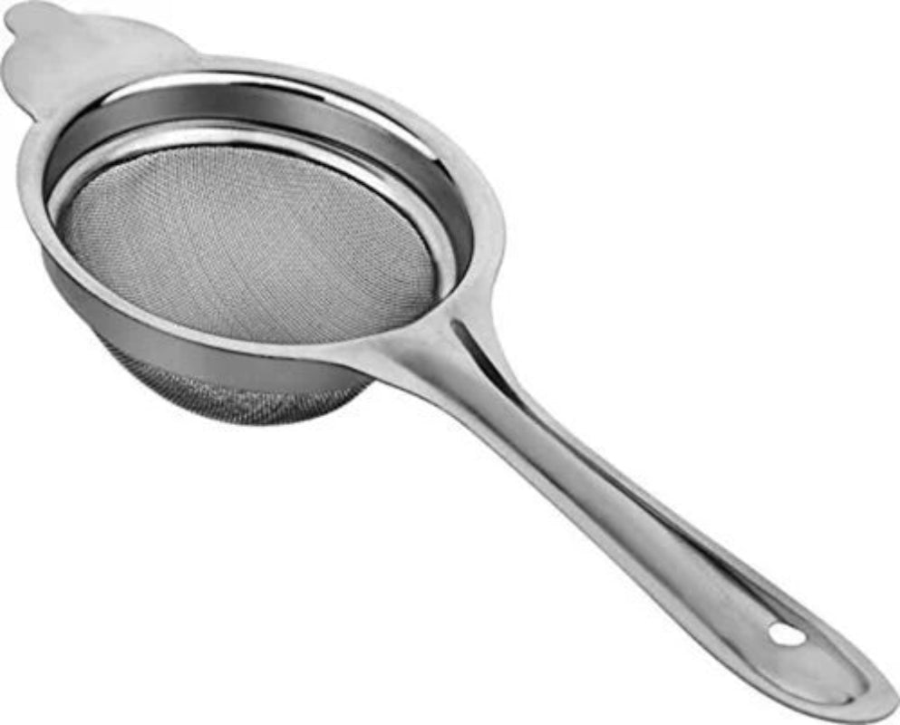 Stainless Steel Tea Strainer 7 cm with conical mesh design and long handle for easy tea, coffee, and juice filtration. Durable kitchen tool from Bamagate.com.