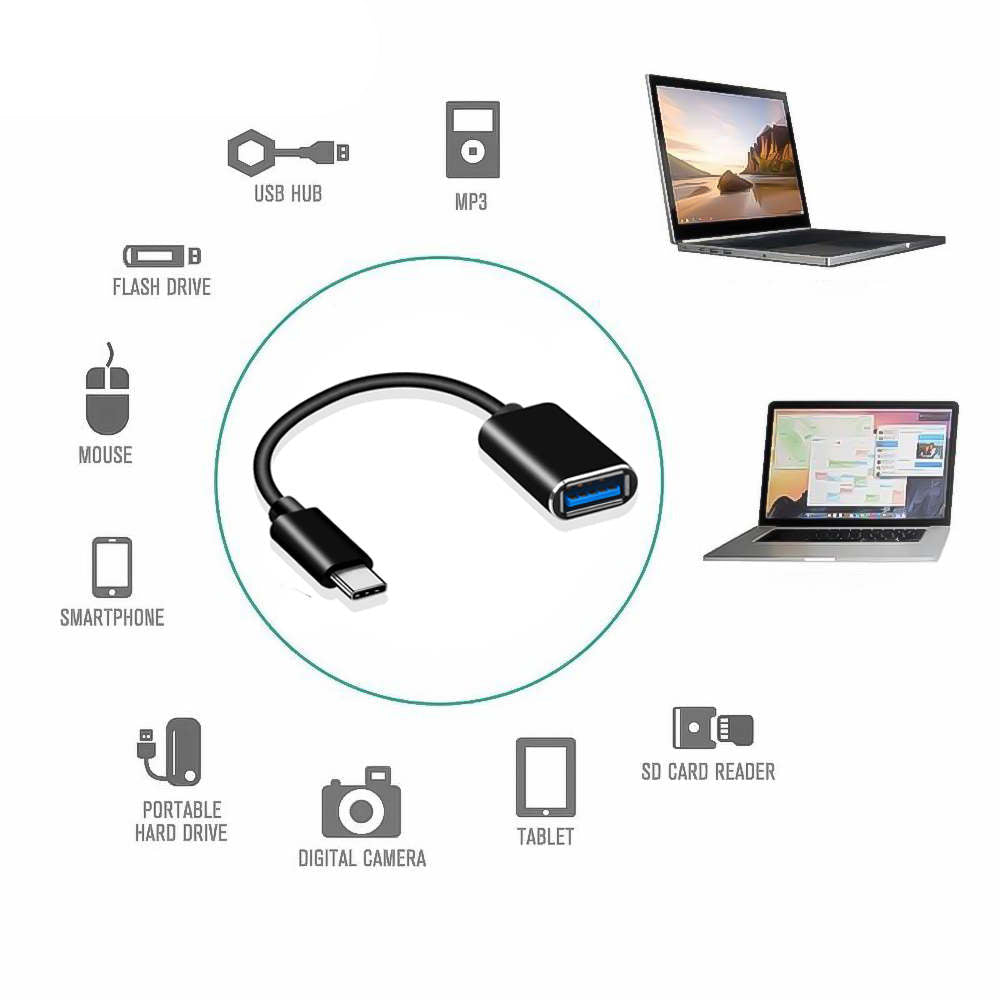 USB C OTG Cable Adapter 0.3 m connects USB 3.0 devices like flash drives, cameras, and tablets to Type C laptops. Ideal for data transfer in Sri Lanka.
