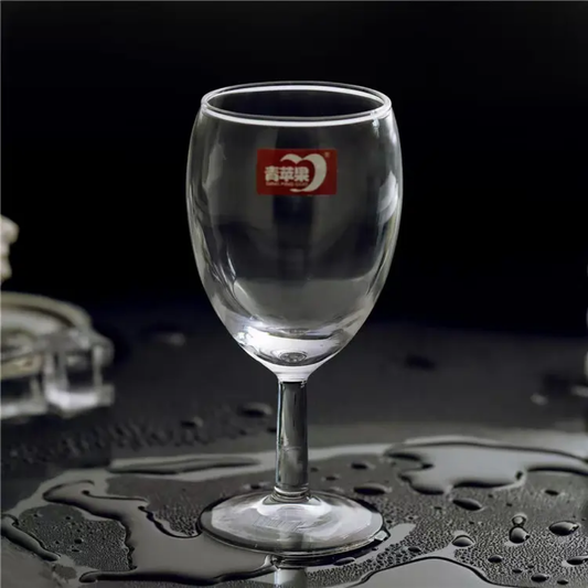 Empty short stem red wine glass on wet surface, 235 ml capacity, from 6PCS set. Explore affordable wine glasses in Sri Lanka.