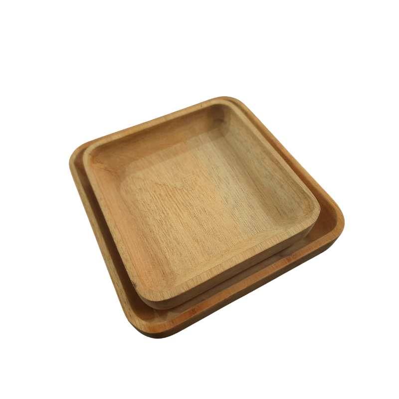 Set of two square wooden serving trays made from mahogany, ideal for multipurpose use in home and dining settings.