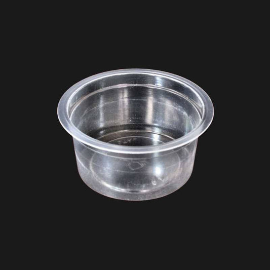 Clear yogurt cup with 80ml capacity, ideal for portion control and food storage. Part of 50 cup pack in disposable plastic containers.