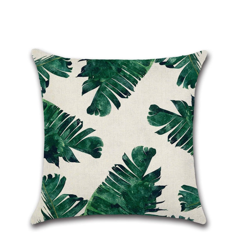 tropical green leaves cushion cover