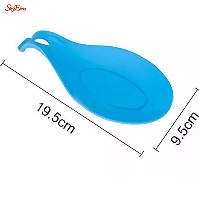 Blue Silicone Spoon Rest Pad with dimensions 19.5cm by 9.5cm. Compact and spill-resistant kitchen tool for holding utensils.