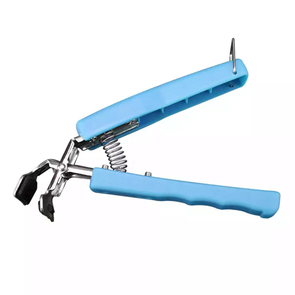Anti-hot Plate Gripper Lifter Tongs with blue handle, ideal for safely lifting hot dishes and bowls. Durable stainless steel kitchen tool in Sri Lanka.