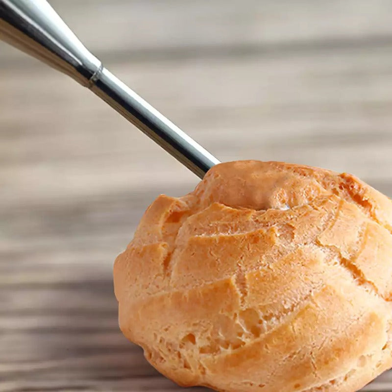 Cream Puff Nozzle Set used to fill cream into a baked puff pastry. Perfect for precise dessert decoration and filling tasks.