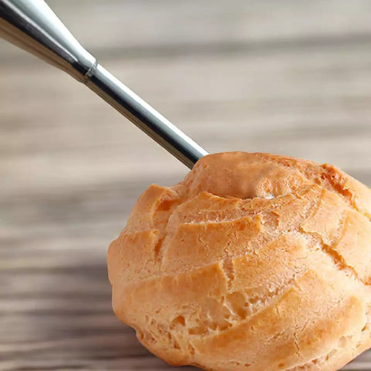 Cream Puff Nozzle Set used to fill cream into a baked puff pastry. Perfect for precise dessert decoration and filling tasks.