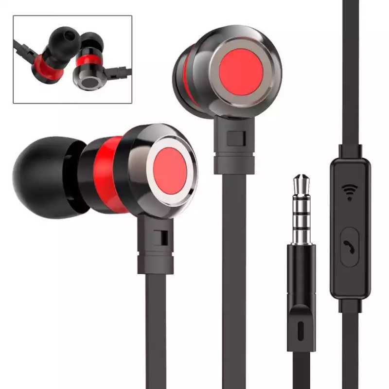 Stereo Cable Earphones with red accents and HD sound, featuring multi-control buttons and 3.5mm jack for mobile accessories use.