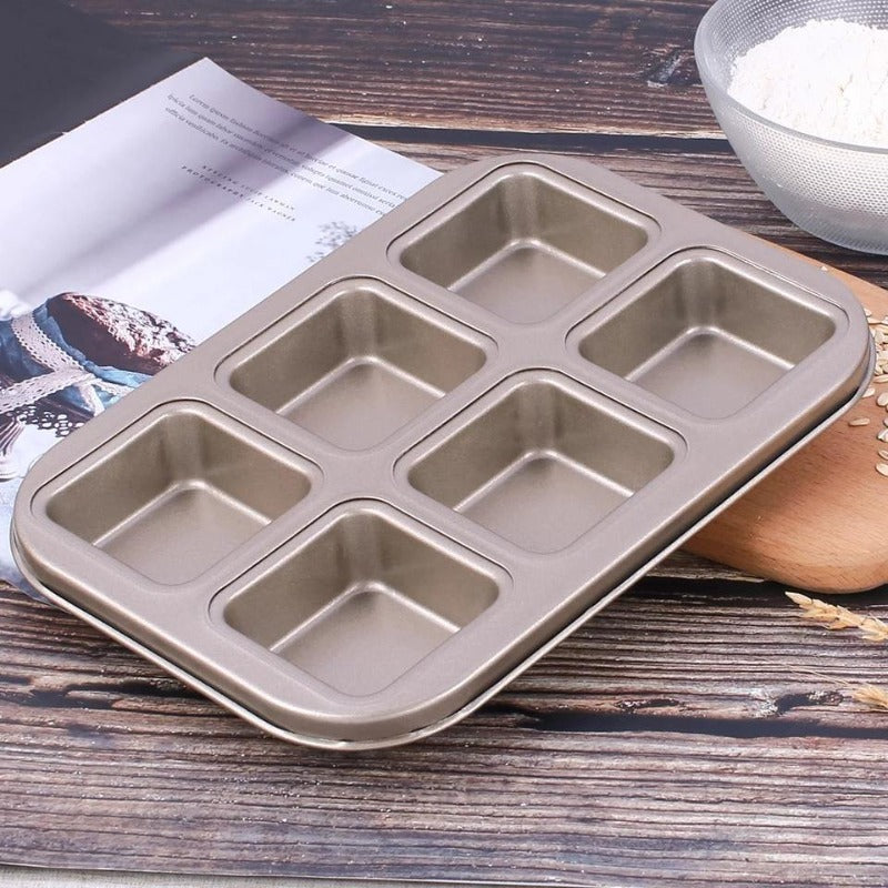6 Square Cups Carbon Steel Cupcake Baking Tray Non Stick - Bamagate