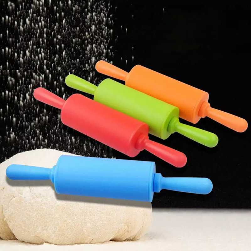 Set of four Silicone Rolling Pins - Non-Stick Baking Tool | Food Grade, shown with dough, perfect for kitchen and dining use.