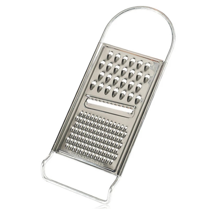 Stainless Steel Flat Vegetable Grater with dual grating surfaces for slicing and shredding, ideal kitchen tool from Bamagate.com