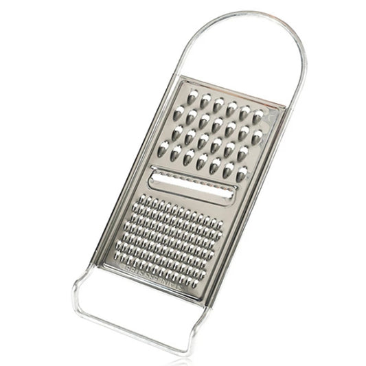 Stainless Steel Flat Vegetable Grater with dual grating surfaces for slicing and shredding, ideal kitchen tool from Bamagate.com