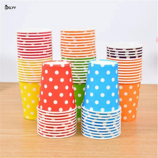 Disposable White and Green Paper Cups Party Supply - Bamagate