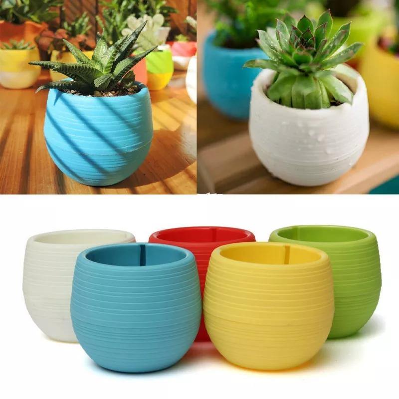 Colourful Mini Round Plastic Plant Flower Pot Home Decor - Bamagate