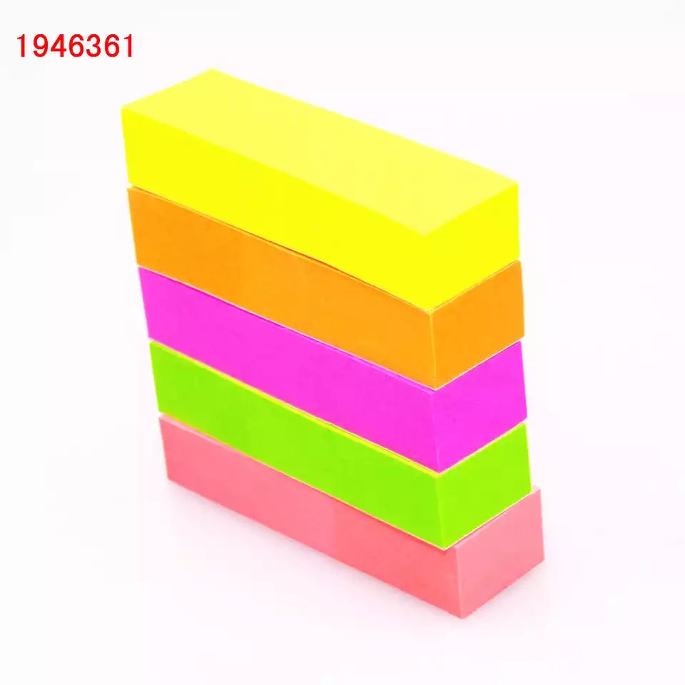 Stacked 5-colour sticky notes in 1 x 3 inch size with bright neon shades, perfect for school, office, or home organization.