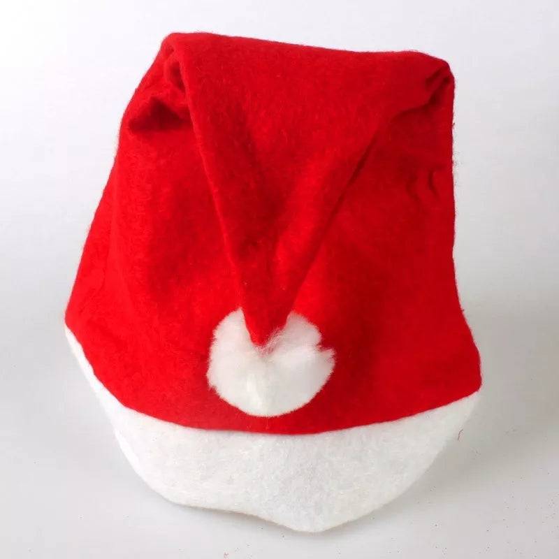 Christmas Velvet Santa Hat for Adults in red and white with pom-pom, 32cm x 24cm, ideal for festive costumes and seasonal decoration.