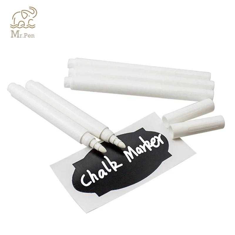 Set of white liquid chalk markers with caps and label stickers, perfect for crafting, signage, and kitchen labeling.