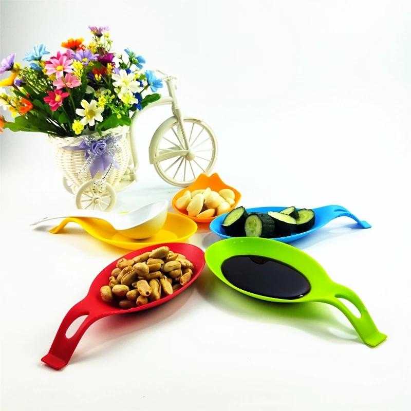 Colorful Silicone Spoon Rest Pads used as serving dishes for snacks and sauces. Multi-purpose kitchen gadget for organized and clean countertops.