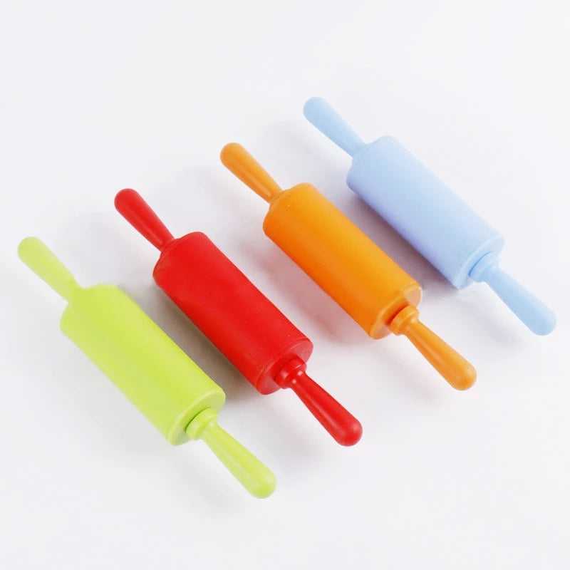 Colorful Silicone Rolling Pin Non-Stick Food Grade in red, orange, green, and blue, ideal for baking pastries and pizza dough.