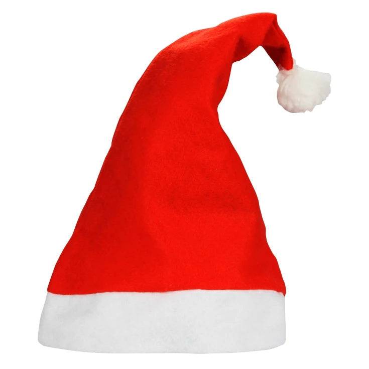 Christmas Velvet Santa Hat for Adults in red with white trim and pom-pom, size 32cm x 24cm. Ideal festive accessory for Christmas costumes.