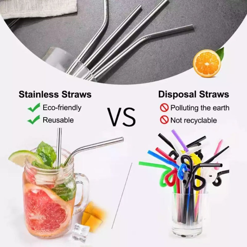 Comparison of eco-friendly stainless steel straws vs disposable plastic straws. Buy reusable stainless steel straw set in Sri Lanka at Bamagate.com.