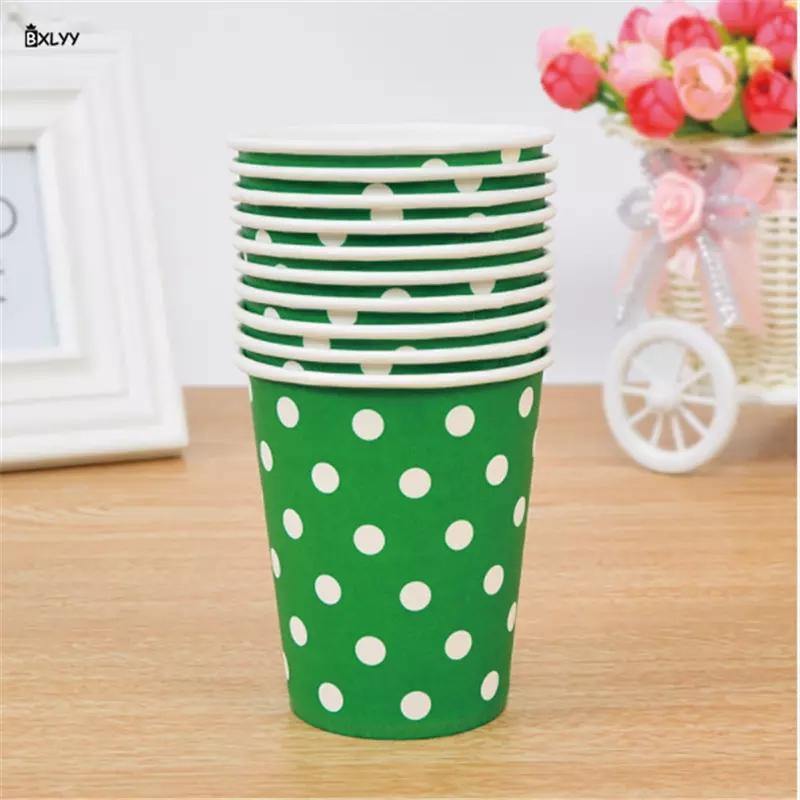 Disposable White and Green Paper Cups Party Supply - Bamagate