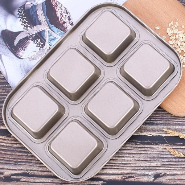 6 Square Cups Carbon Steel Cupcake Baking Tray Non Stick - Bamagate