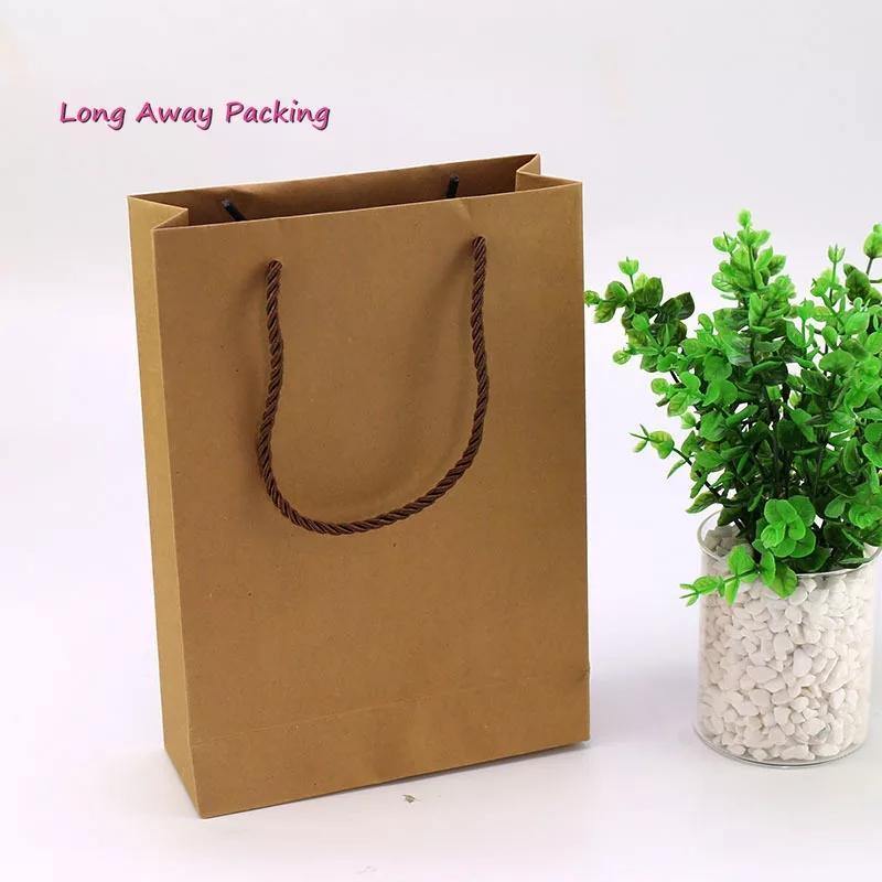 10 Paper Bag with Handle for Gift Bag Kraft Paper Solid Color Brown - Bamagate