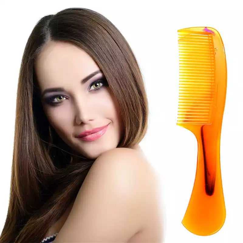 Hair Comb Long Handle for Relaxing Scalp Massage with Jasmine shown beside a woman with smooth, styled hair. Ideal for gentle detangling and hair care.