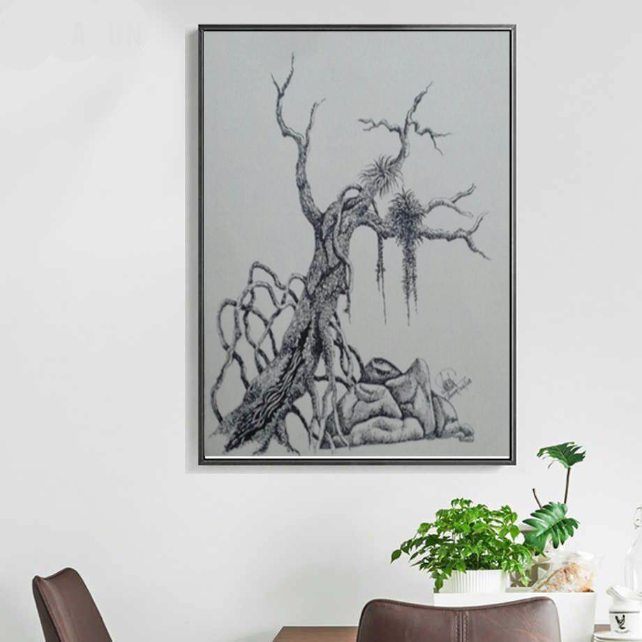 Black White Line Drawing Tree Nordic Posters And Prints Wall - bamagate-com