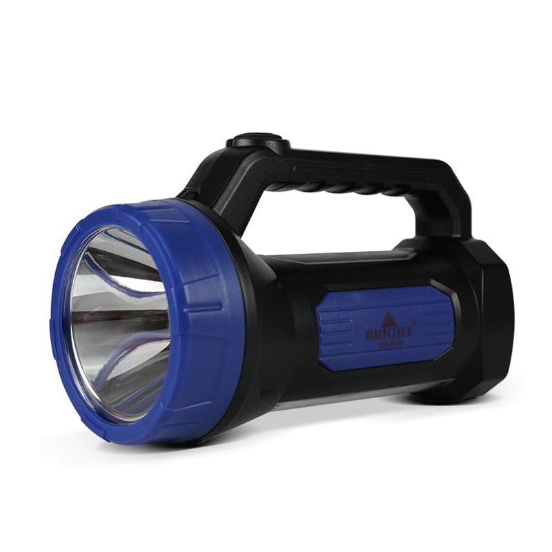 Bright BR-9145 Rechargeable LED torch featuring a wide reflector and durable body, designed for 4-hour use in home and emergency lighting.
