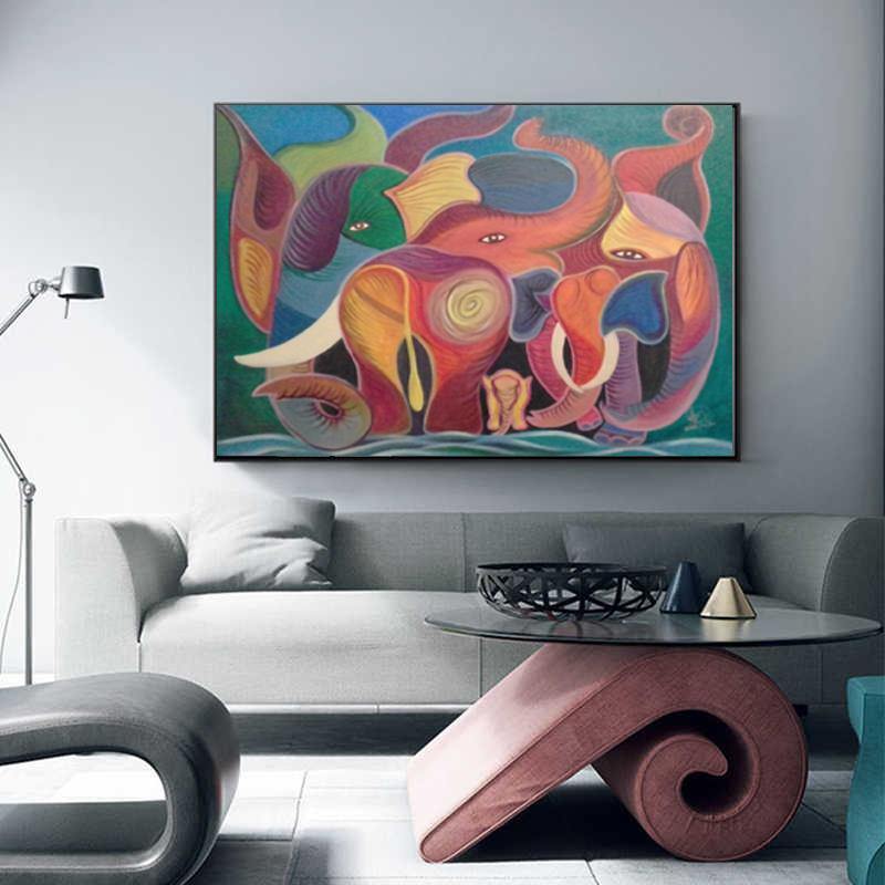 Hand Painted Oil Painting Elephant Canvas Wall Art for Home Decoration - bamagate-com
