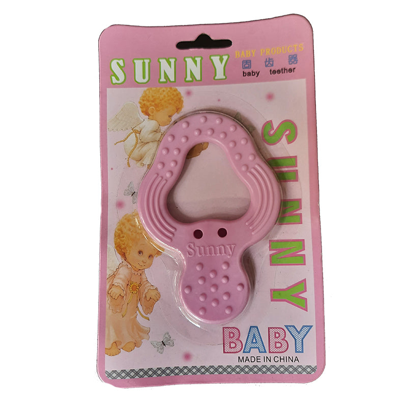 Pink Silicone Teething Toy by Sunny for babies, designed with textured grip for soothing sore gums. Safe baby teether available at Bamagate.com.