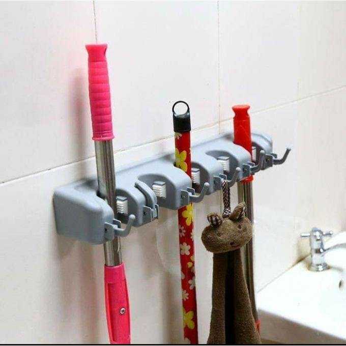 Broom Holder Multipurpose Wall Mounted 5 Storage Hooks & Mop Organizer - Bamagate
