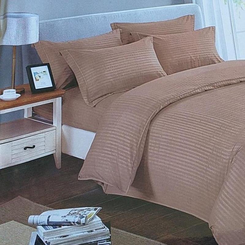 Brown Cotton Satin Striped BedSheet With 2 Pillow Covers 90 x 90 inch - Bamagate