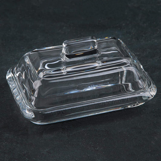 Sealed Glass Butter Dish - Durable and elegant butter dish with clear lid, ideal for preserving butter freshness in kitchen storage.