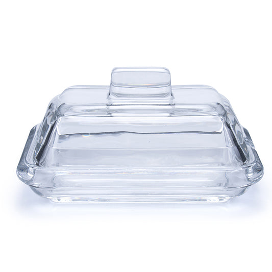 Glass Butter Dish - Sealed Butter Dish with clear rectangular lid and base, ideal for stylish kitchen storage and serving.