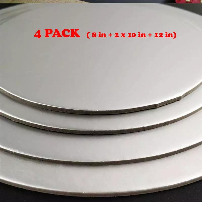 4 Pack Silver Cake Boards Round Cake Circles Cake Base Cardboard 4mm thk - Bamagate