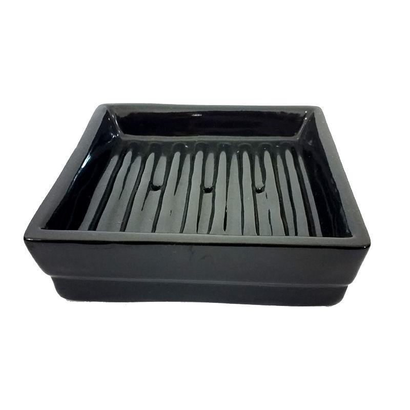 Ceramic Bathroom Soap Tray Dish Square Black - Bamagate