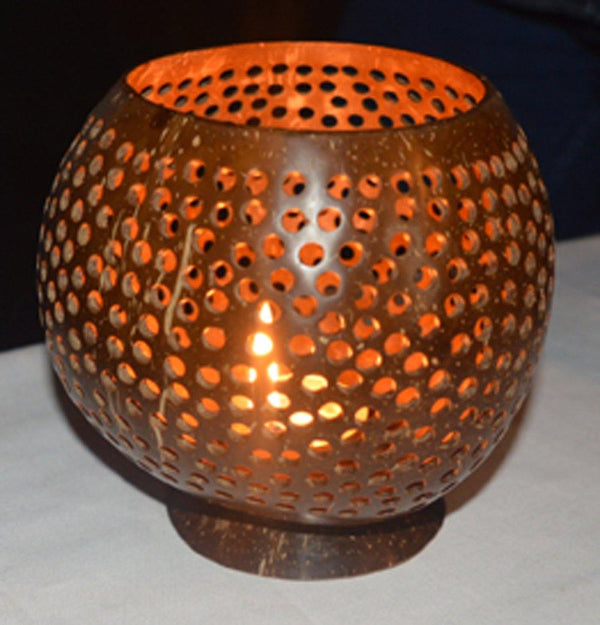 Handmade Coconut Shell Tea Light Candle Holder - bamagate-com