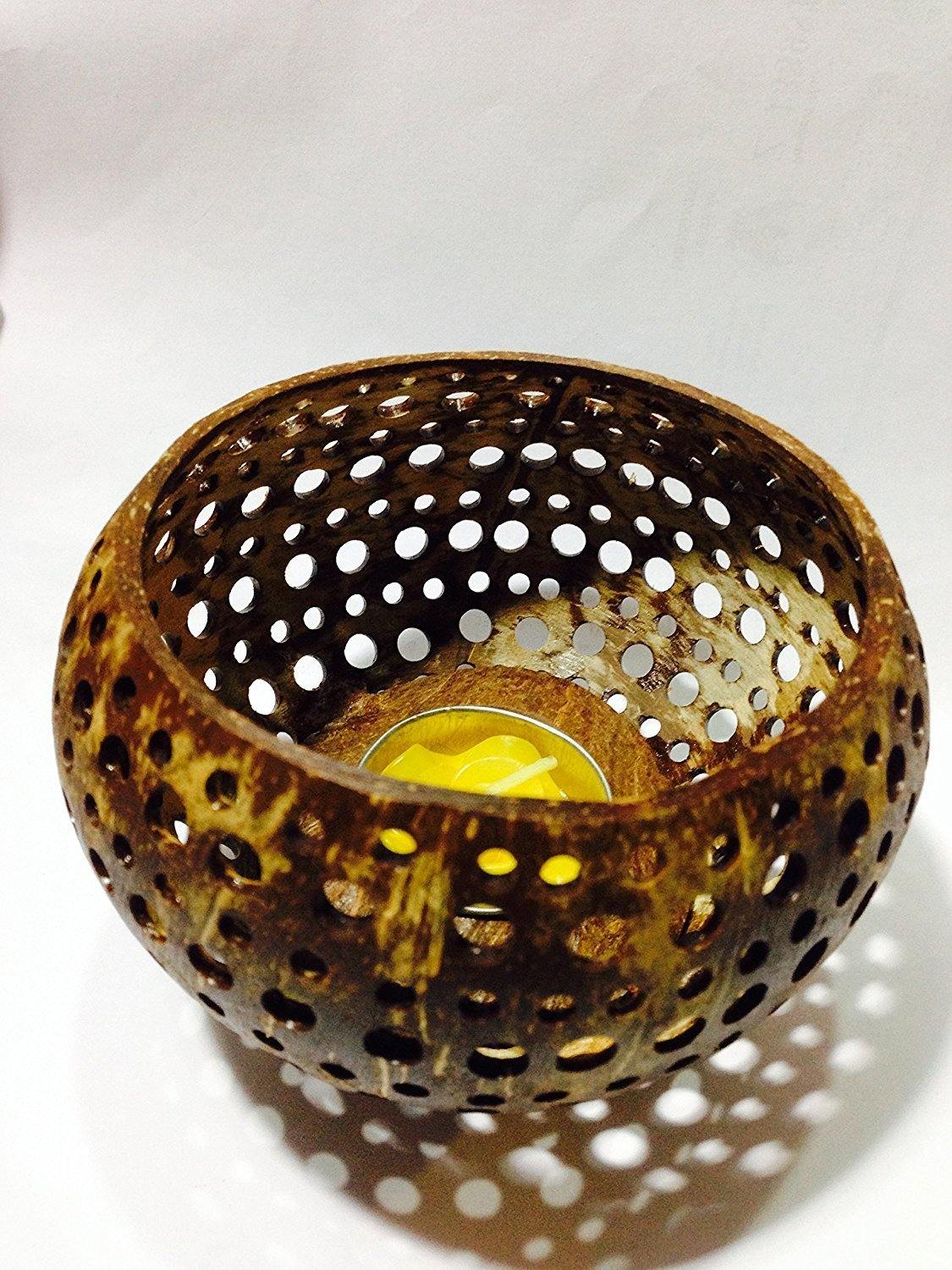 Handmade Coconut Shell Tea Light Candle Holder - bamagate-com