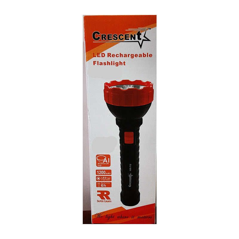Crescent Rechargeable Flashlight Torch 5W RR-772 in retail packaging, ideal for home and office use, available at best rechargeable torch price in Sri Lanka.