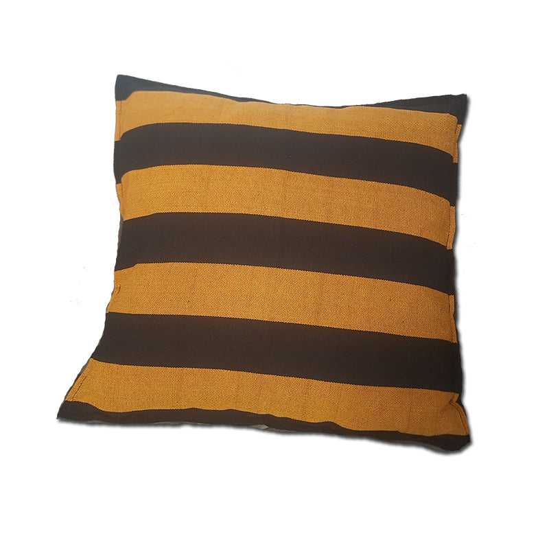 Striped Handloom Cushion Cover - Black Orange in 100% cotton with bold horizontal stripes, ideal for 16x16 inch pillows in modern home decor.