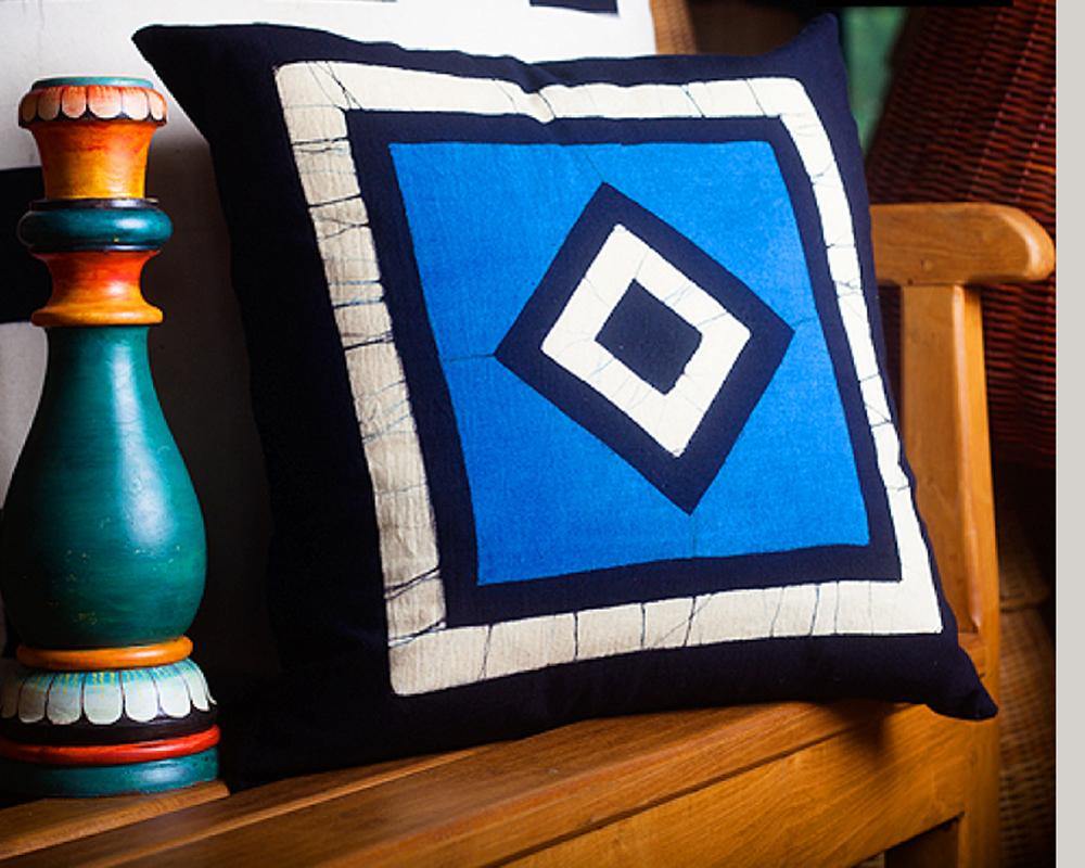 Decorative Batik Blue Cushion Pillow Cover - bamagate-com