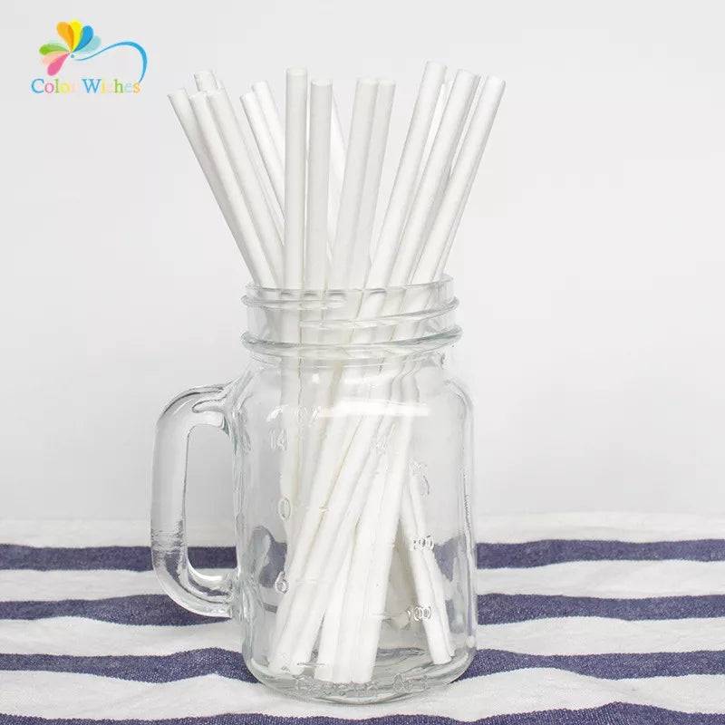 Eco-friendly 8mm white paper straws in a clear mason jar, 100 PCS pack perfect for parties and everyday drinks.