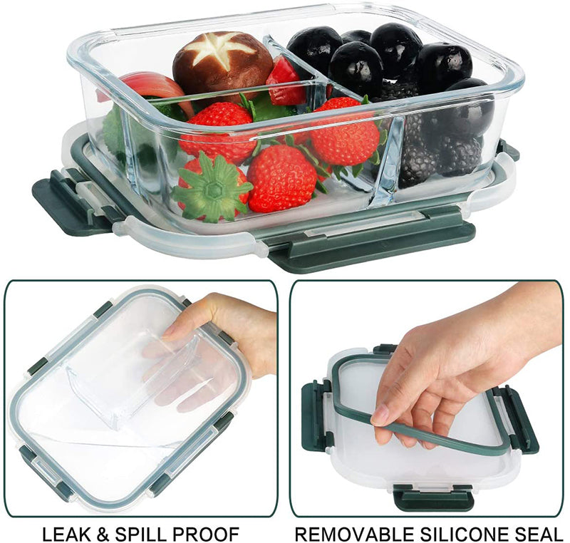 Food Box Three Compartments with leak-proof lid and removable silicone seal, perfect for storing fruits and meals at Bamagate.com