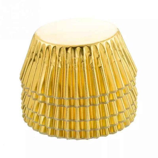 Gold Cupcake Paper Liner 20 PCS stack with metallic finish for baking muffins and cupcakes. Ideal for parties and events, available at Bamagate.com.