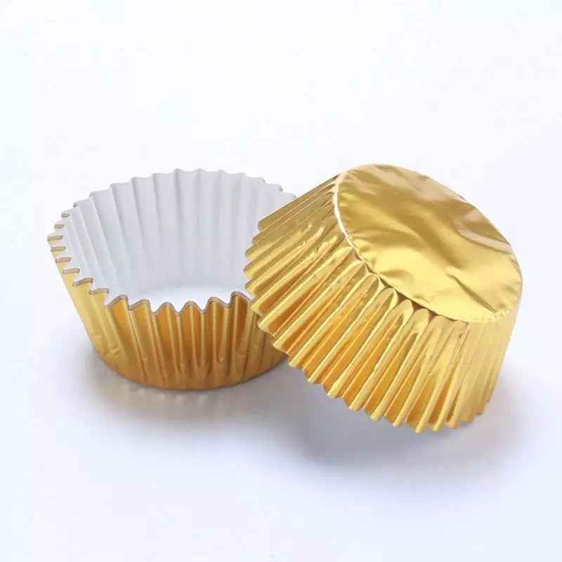 Grease-proof gold cupcake liners with white interior, perfect for hot bun and muffin baking. Shop online in Sri Lanka at Bamagate.com.