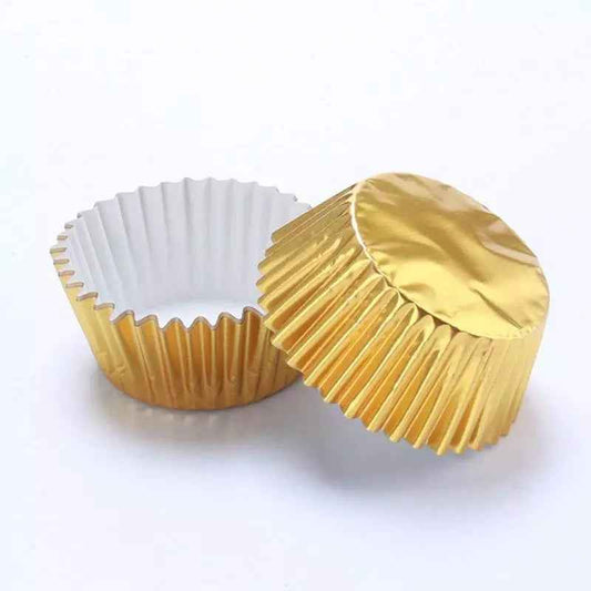 Grease-proof gold cupcake liners with white interior, perfect for hot bun and muffin baking. Shop online in Sri Lanka at Bamagate.com.