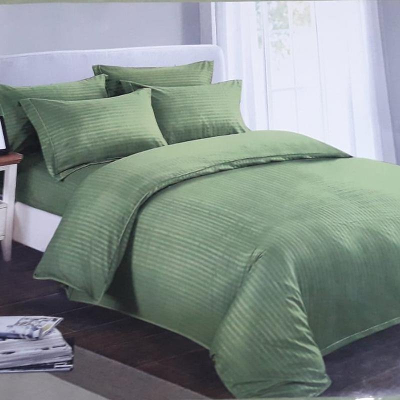 Green Cotton Satin Striped Bedsheet With 2 Pillow Covers 90 x 90 inch - Bamagate