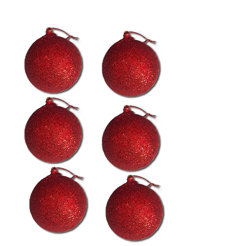 6 cm Red Glitter Christmas 6 Balls